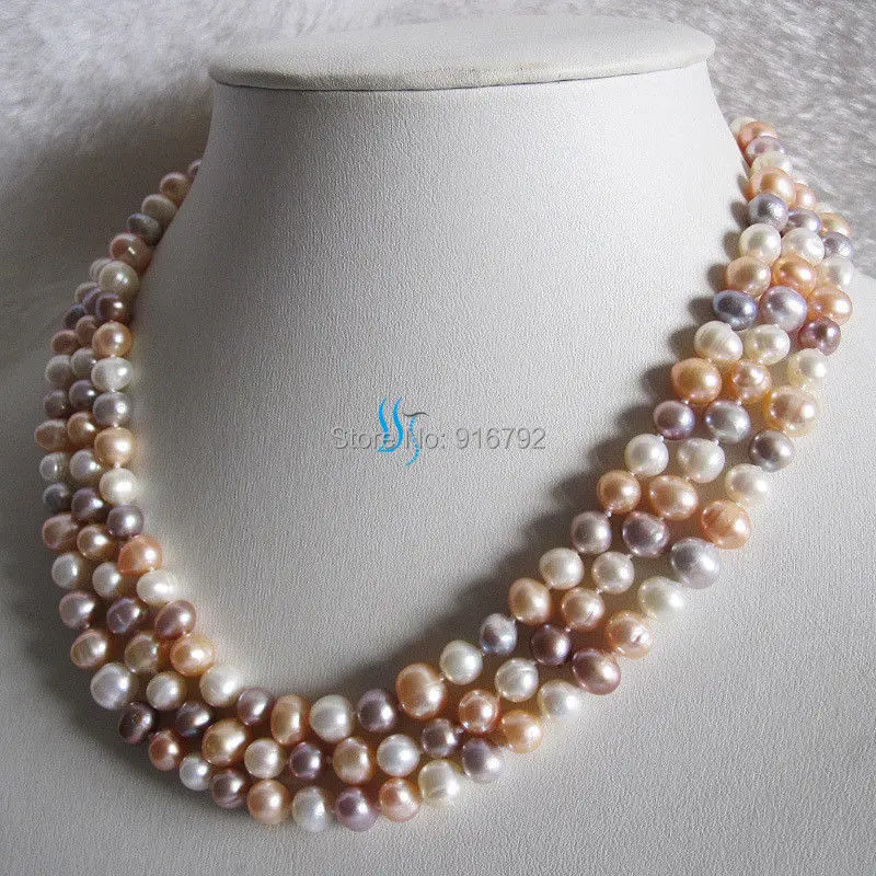 

Wholesale FREE P&P>>>>>50" 7-8mm Multi Color Freshwater Pearl Necklace White Peach Pink Lavende