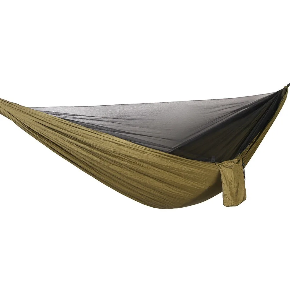 army green Ulatralight гамак с двойной москитной сеткой, легкая установка, Hamak, 290*140 см, с ветровой веревкой, гвозди, портативный, для кемпинга, путешествий, двора - Цвет: army green