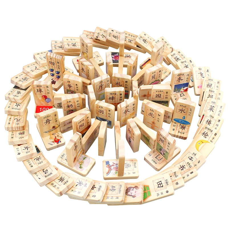 1SET= 100Pcs, BOHS Learn Chinese Mandarin Wooden Domino Blocks eco-friendly Double Sides sets