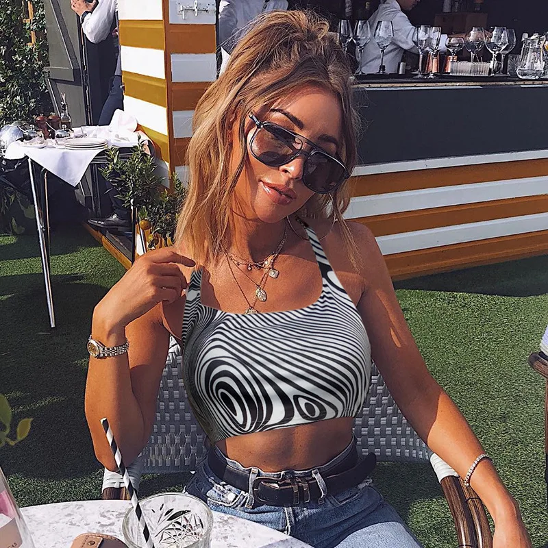 

Sexy Camis Women Sling Psychedelic Print Crop Tops Spring Summer Beach Vacation Femme Vest Tank Tops Cropped Harajuku Streetwear