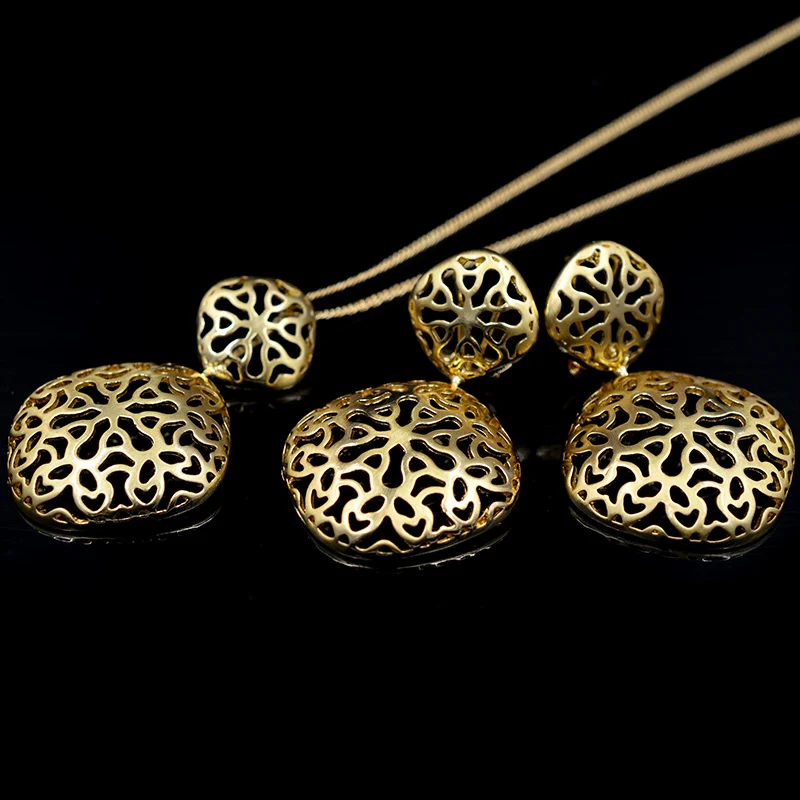 

ZEADear Jewelry Flower Hollow Out Dubai Statement Jewelry Set 2019 For Women Earrings Pendant Necklace For Gift Hanging Earrings