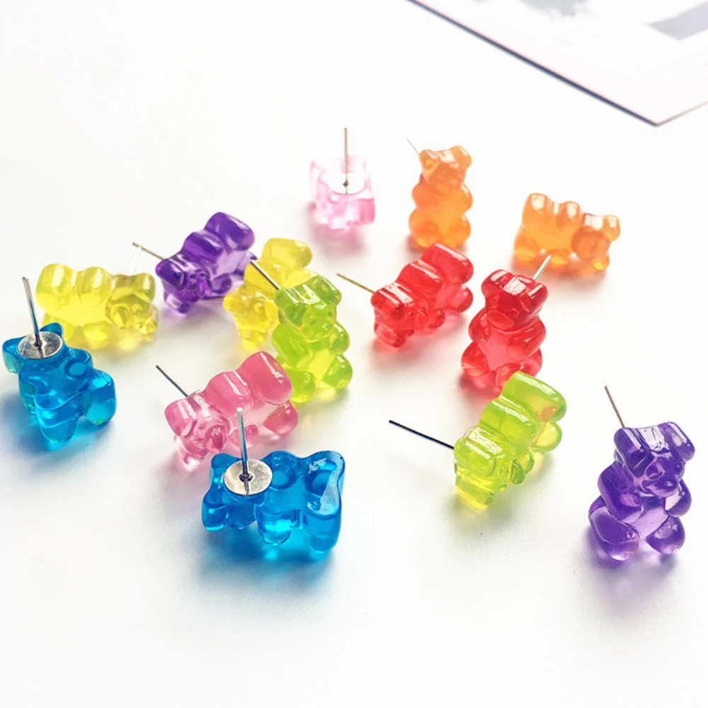 

Lovely Handmade Ins Style Colorful Cartoon Bear Drop Earrings Women Candy Color Resin Animal Dangle Earring Funny Jewelry Gifts