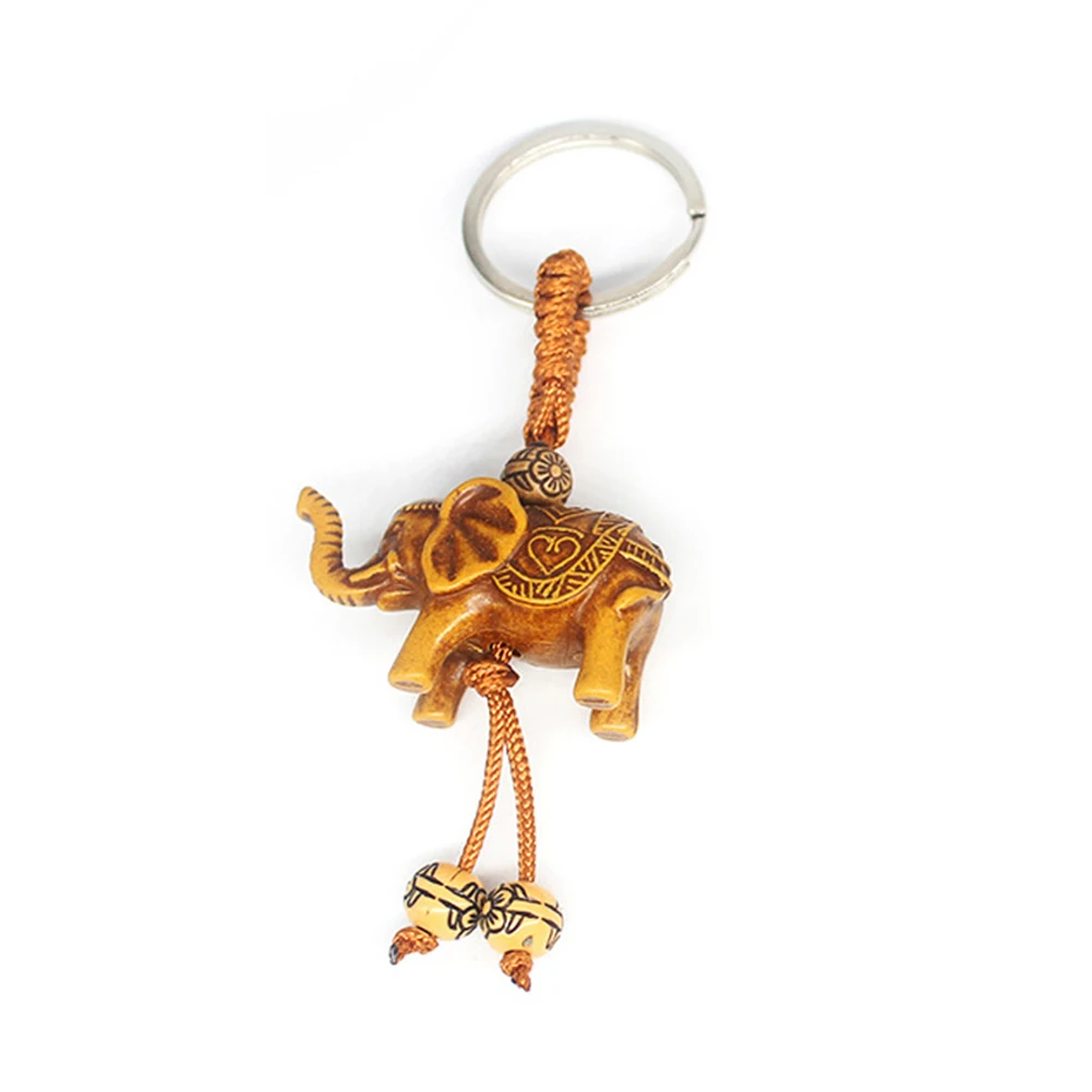 

New Arrivla Lucky Elephant Carving Wooden Pendant Keychain Key Ring Chain Evil Defends Gift