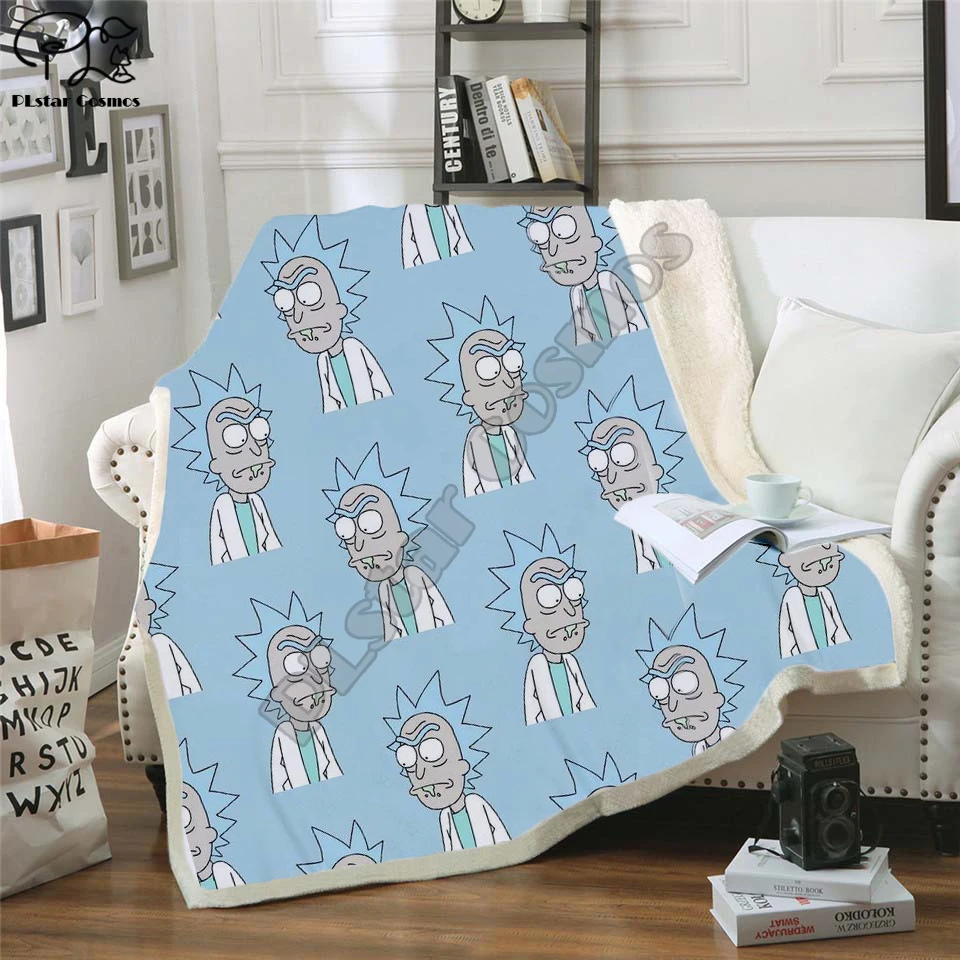 

Plstar Cosmos Cartoon Rick and Morty funny character Blanket 3D print Sherpa Blanket on Bed Home Textiles Dreamlike style-7