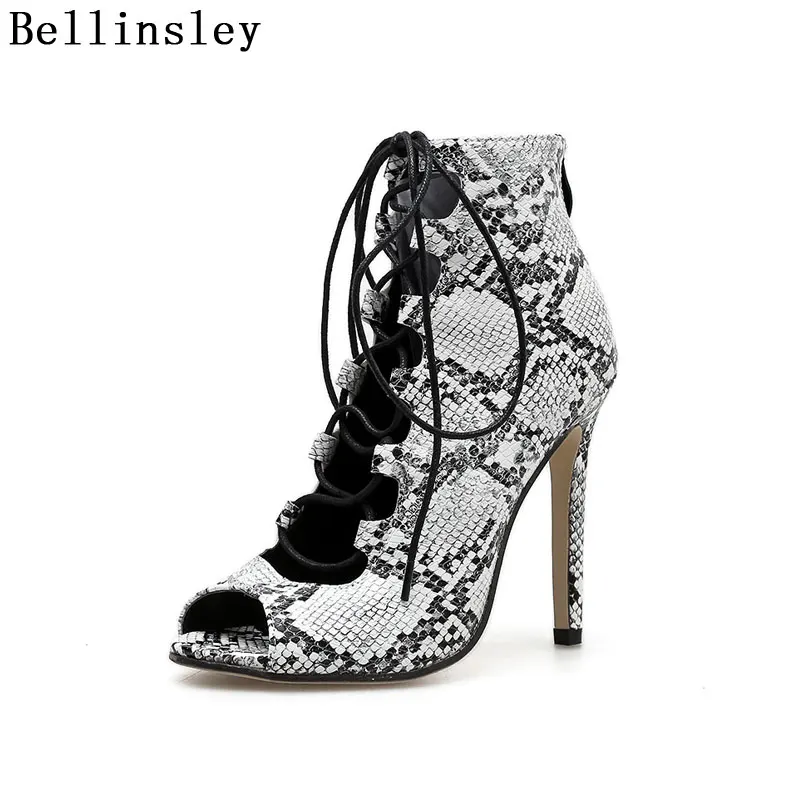 black snake print lace up boots