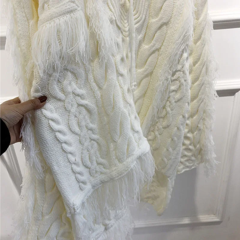 [EWQ] весенне-осенний белый свитер с длинным рукавом и v-образным вырезом с кисточками Повседневный свободный Толстый Пуловер Женская мода OC773