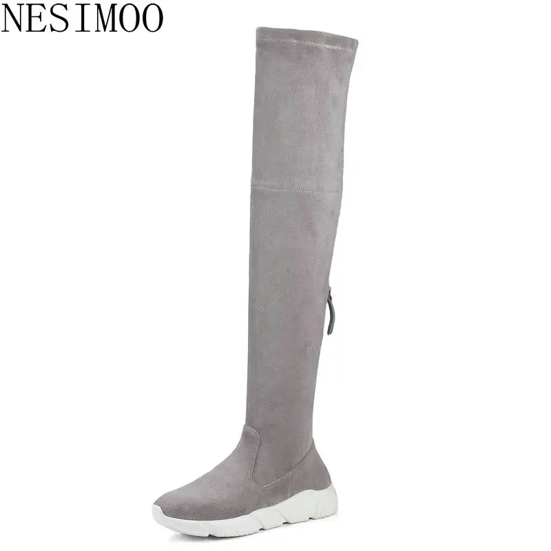 

NESIMOO 2019 Fashion Women Knee High Boots Round Toe Height Increasing Simple Fashion Basic All Match Ladies Shoes Size 34-39