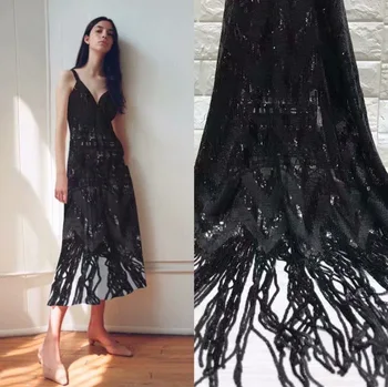

NEW African Lace Fabric, French Sequins Net Lace Noble Gold Sequins Fabrics High Quality African Black Tulle Sequins Lace Fabric