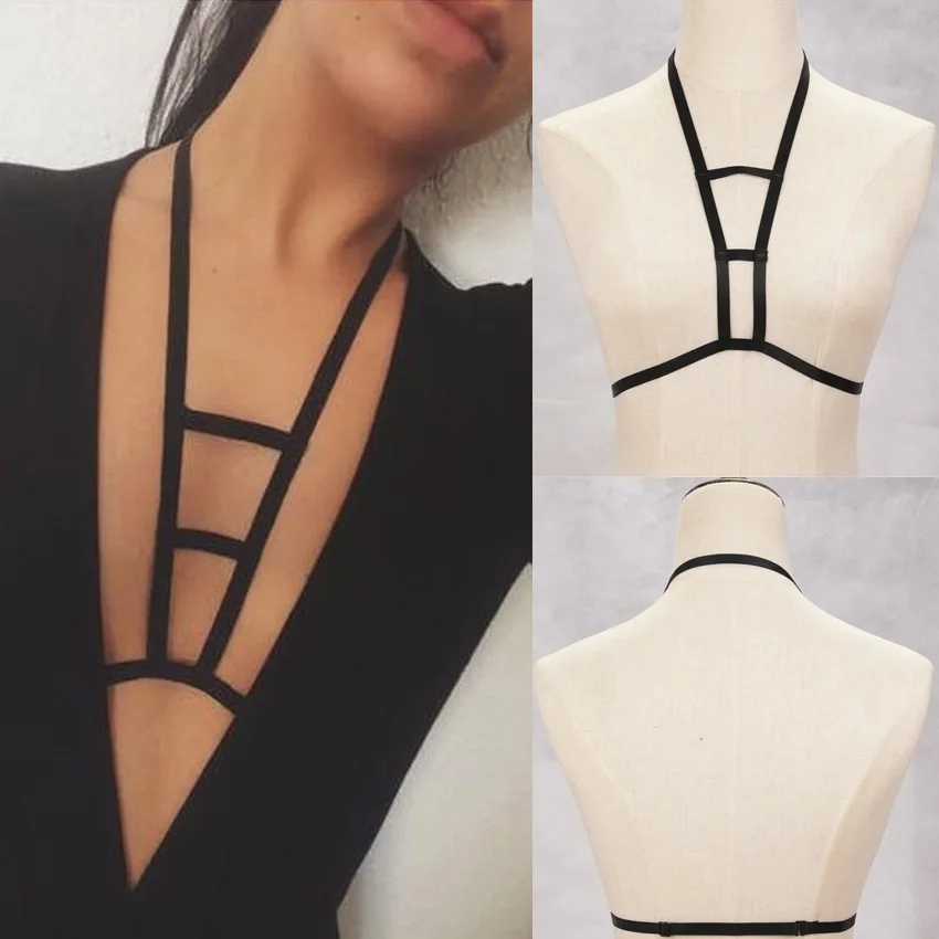 

black New harness cage bra sexy Harajuku Gothic bondage lingerie Handmade frame bra rave body harness cage bra
