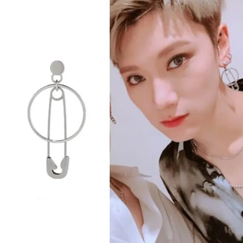 

1 PC 2018 new Stainless Steel Safety Pin Geometry circular Earrings Irregular Earrings For Fashion Women and men Jewelry