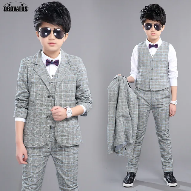 Boys Suits for Kids Plaid Wedding Suit Blazer & Vest & Pants Formal