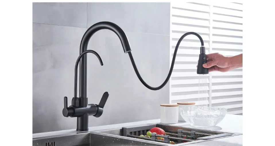 Uythner Water Filter Faucet kitchen faucets Dual Handle Filter faucet Mixer 360 Degree rotation Water Purification Feature Taps
