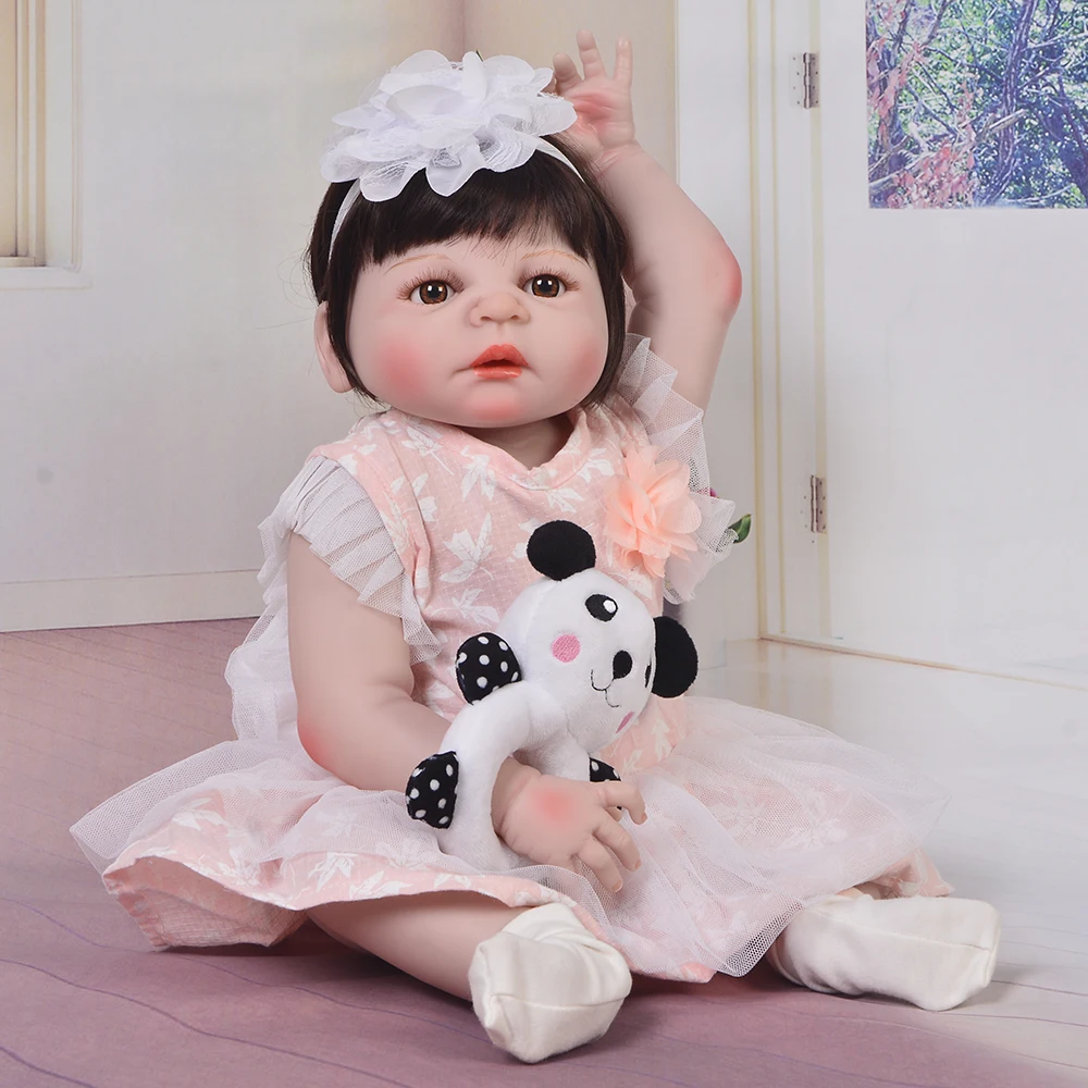

55cm Reborn Baby Dolls hard Silicone Vinyl Reborn Baby Alive bebe Dolls White flowers on the head Girls For Children gift toy