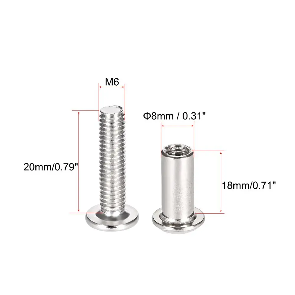 uxcell Screw Post Fit for 5/16 Male M6x59mm Belt Buckle Binding Bolts Leather Fastener Carbon Steel 4 Sets 8mm Hole Dia