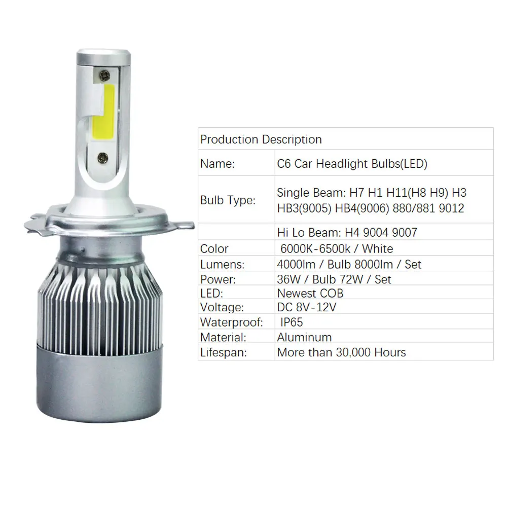 H1 H3 H4 H7 H11 9005 9006 9007 C6 Cветодиодные лампы для авто фары led лампа ходовые огни лед
