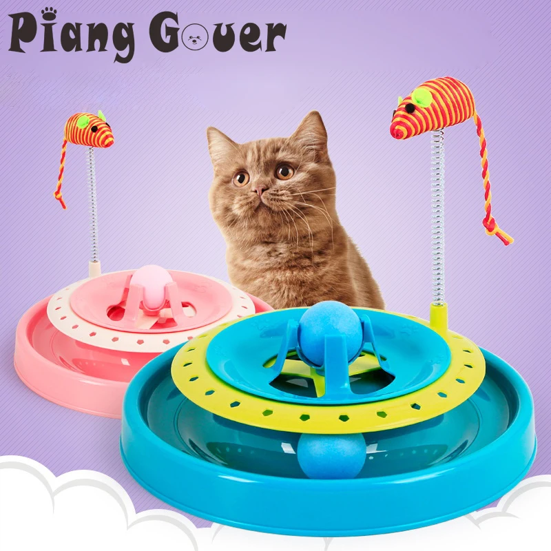 Pink Round Shape Spring Mice Ball Cat Toys Blue Rotary Table Mouse Pet