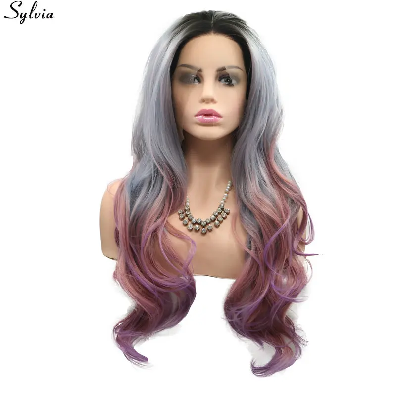 Sylvia Soft Body Wave Heat Resistant Hair Black Gray Pink With