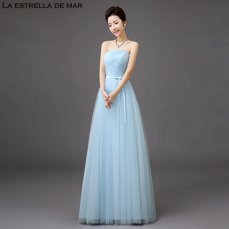 

Vestido madrinha hot tulle Off the Shoulder back line A line light blue bridesmaid dress long plus size abiti cerimonia donna