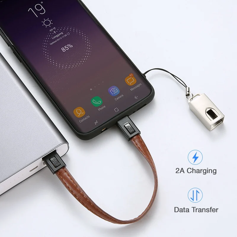 FLOVEME брелок USB кабель для Samsung S9 S8 Plus Мини Кожа Тип C USB кабели для телефонов 2A Быстрая зарядка данных для USB C кабель