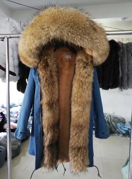 Женская Роскошная куртка с капюшоном и большим лисьим меховым воротником, съемная Толстая парка на меху из искусственного кролика, верхняя одежда, Длинная зимняя куртка - Цвет: 33 long
