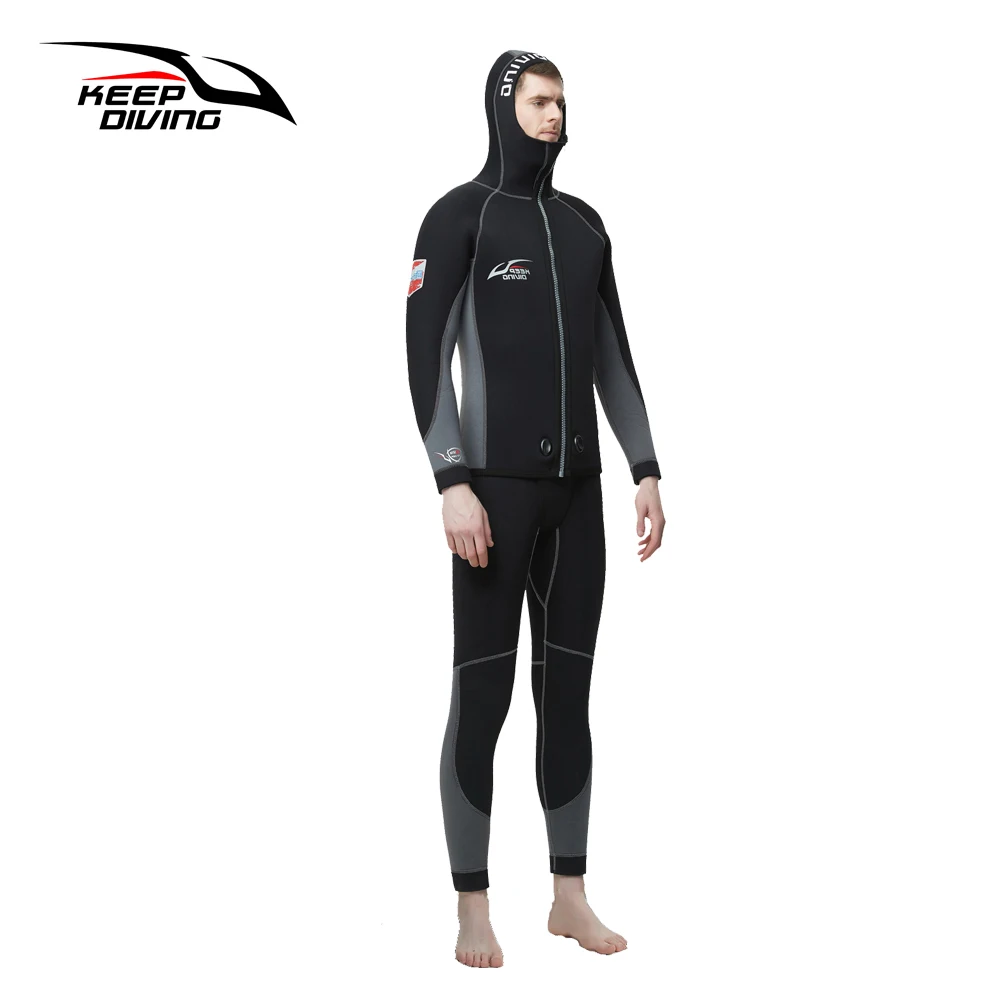 

KEEP DIVING New Arrival 5MM Mens Wetsuit Two-pieces with Jacket Hood Neoprene Diving Suit Winter Warm Suit