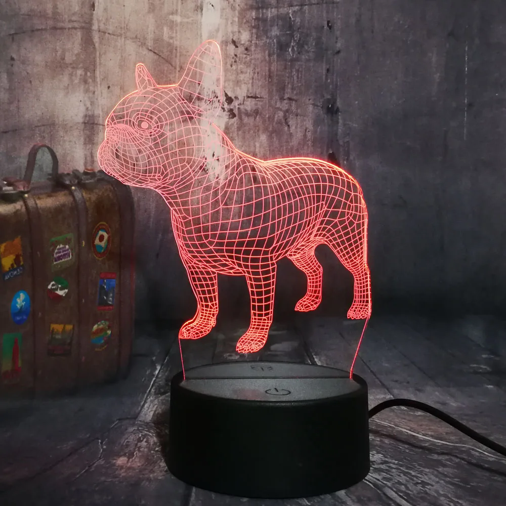  Amroe 3D LED Desk Lamp French Bulldog Cute Puppy RGB Night Light USB Desk Lamp Remote Control Home 