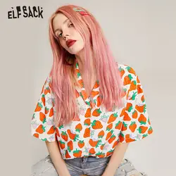 ELF SACK с v-образным вырезом повседневные женские шифоновые рубашки с фруктовым принтом 2019 летние свободные женские блузки модные офисные
