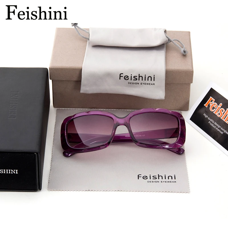 FEISHINI Высокое качество PC объектив маленькое лицо прямоугольные солнцезащитные очки для женщин Винтаж UV400 защита зрения очки брендовая Дизайнерская обувь