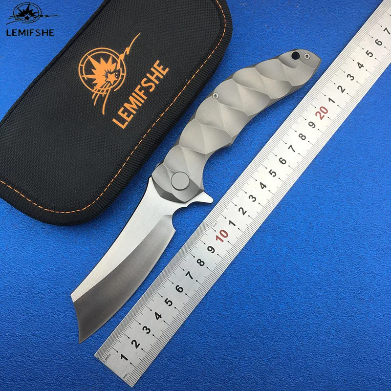 

LEMIFSHE 032 D2 blade TC4 titanium Flipper Tactical ball bearing folding knife camping hunting outdoor survival knives EDC tools