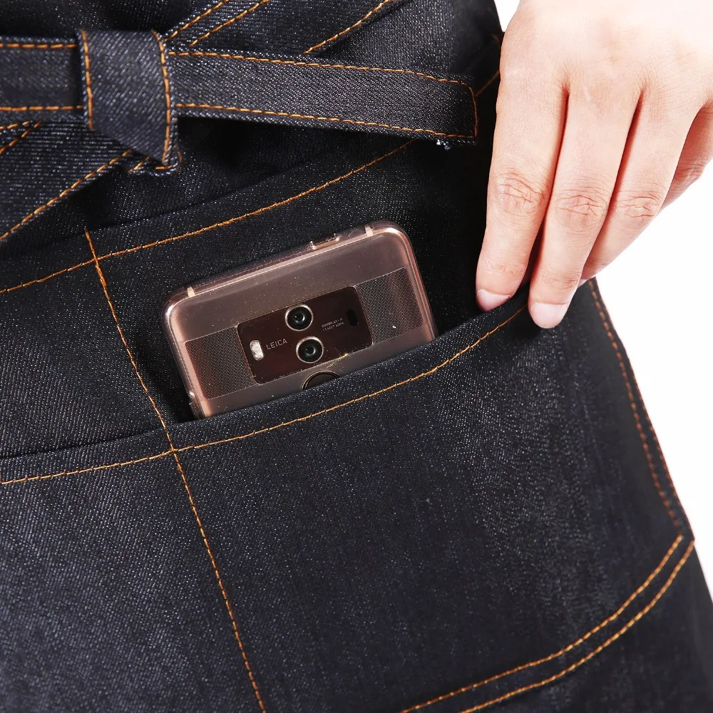 Fashion black Denim Apron for Chef kitchen Apron for woman men with Tool Pockets BBQ Adjustable M to XXL