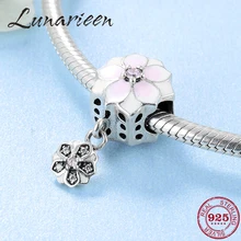 Новинка 925 стерлингового серебра розовый цветок магнолии кулон бусины Циркон DIY Бусины Подходят Pandora Шарм браслет ювелирных изделий