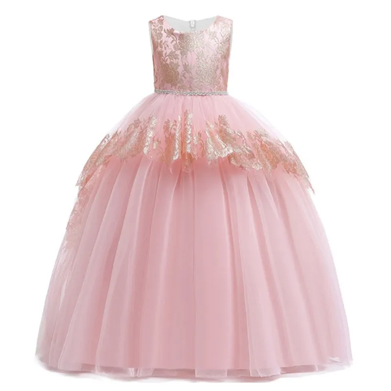 

Girl Evening Party Dress 2019 Summer Kids Flower Embroidery Elegant Sleeveless Wedding Dresses For Girls Princess Dress