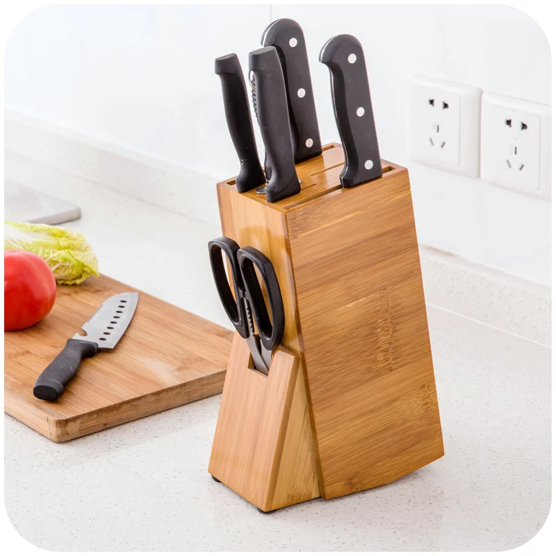 Натуральный Бамбуковый прочный нож блок многоцелевой режущий инструмент хранения стойки Подставка для кухонных ножей деревянный нож стойка