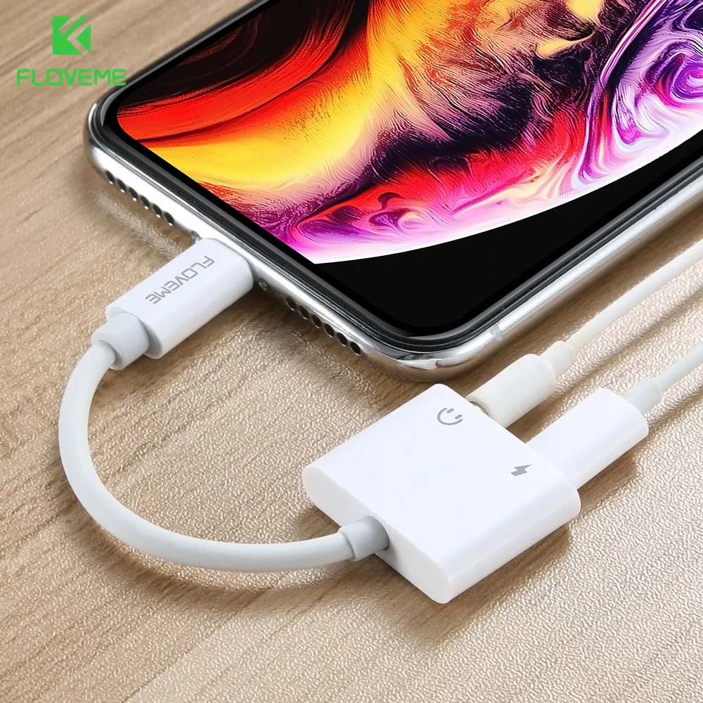 

FLOVEME Adapter For iPhone XS Max XR XS X 8 2 in 1 Audio Charge Splitter Converter For Lightning to 3.5mm Jack Headphone Adapter