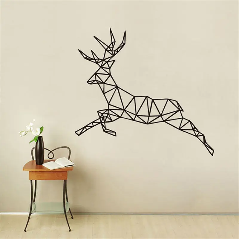 

Animal Outline Geometric Jumping Deer Wall Decal Cute Horned Sika Deer Kids Bedroom Wall Sticker Removable Pattern Decal SYY94