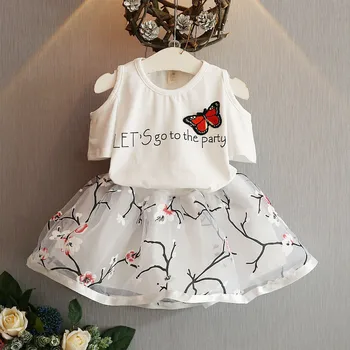 

Baby Girls Clothes 2016 New Arrival Baby Girls Dress Summer Short Sleeve T-Shirt Top Hole Floral Dress 2PCS Outfit Child Dress