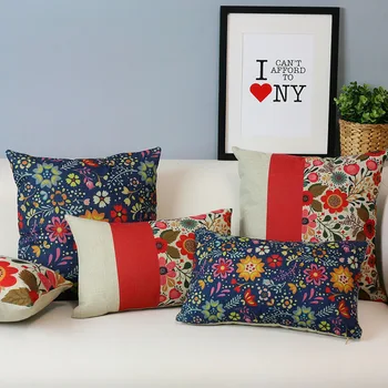 

American Rural red Floral Pillow Cover Home Decorative Pillows Linen Pillow Case Office Sofa Cushion Cover