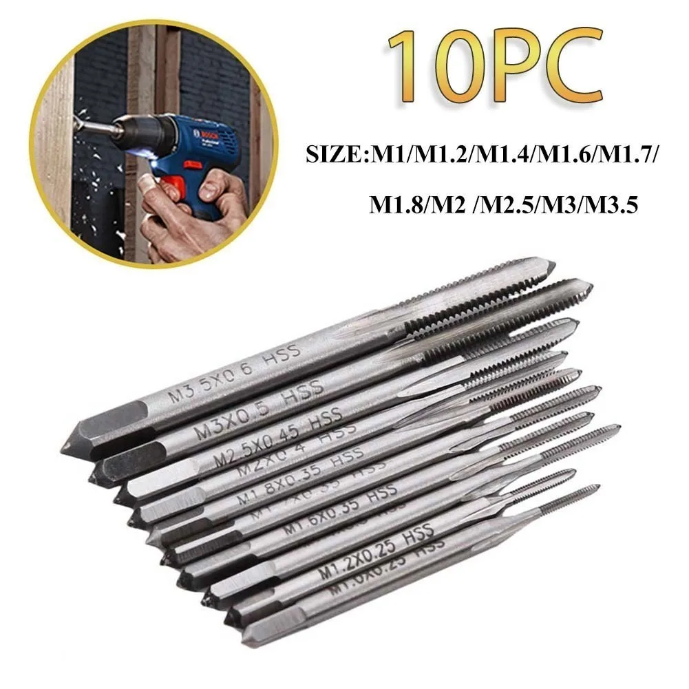 

10pcs Straight Fluted Metric Thread Tap Set Mini M1 To M3.5 Screw Thread Taps 55 Degree For Power Tool