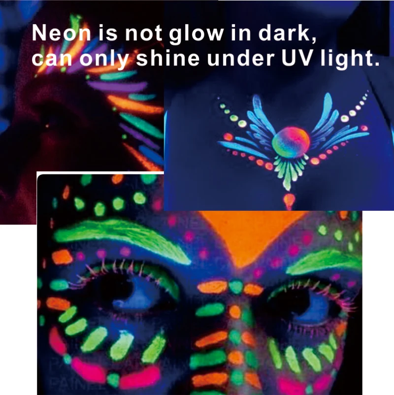 30g/pc Water Based Neon UV White Face And Body Paint Pigment Glow Under Neon for Cosplay, Festival, Party Makeup 4