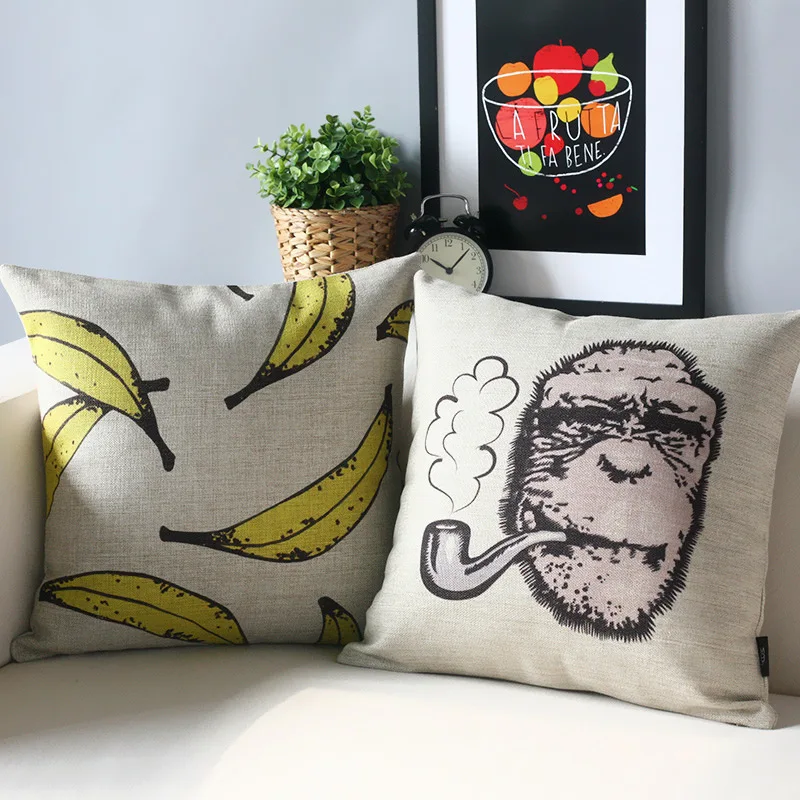 Retro cartoon pillow Orangutan and bananas Pillow cushion pillowcase sofa home decorative Pillows | Дом и сад