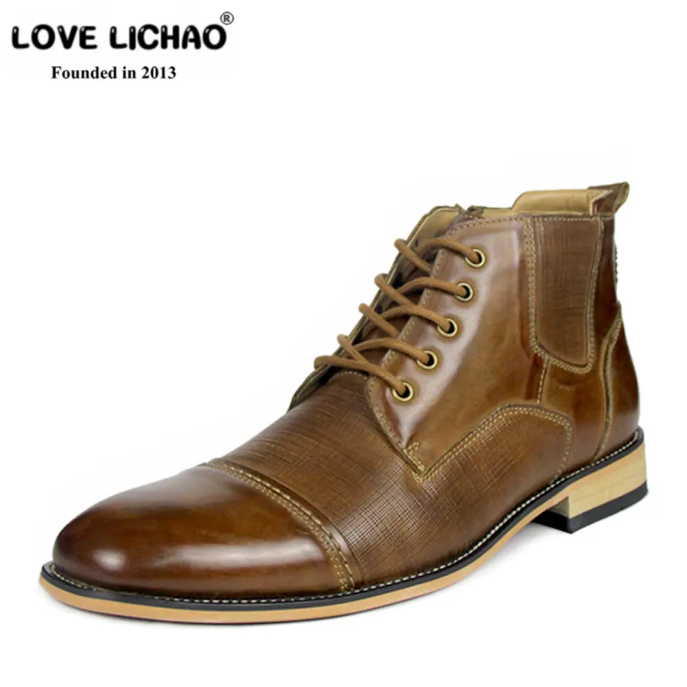 

Genuine Leather Men Boots Lace-up Cow Leather Motorcycle Boots Fashion Boots For Men With Zipper Men Shoes Size 13 Man Shoes