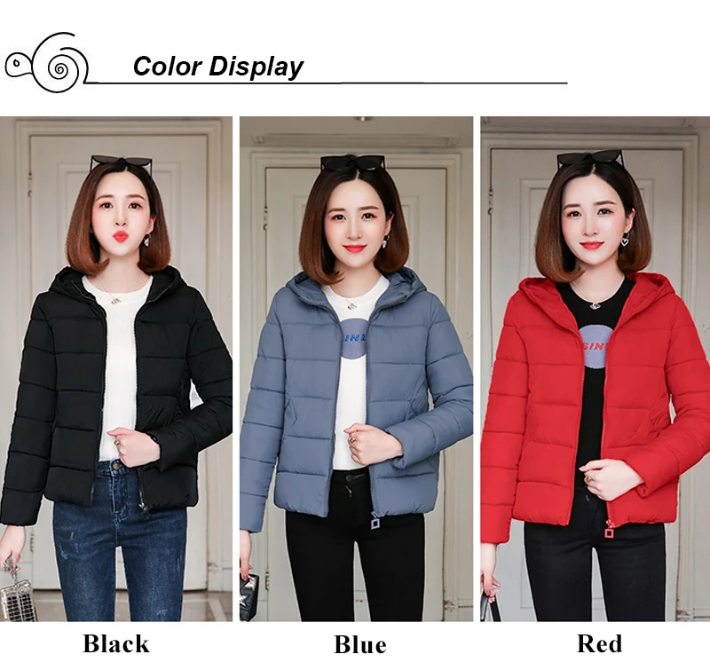 Women Winter Autumn Casual Jacket Black Red Stand Collar Padded Outwear Female Coat Short Parka Casaco Feminino