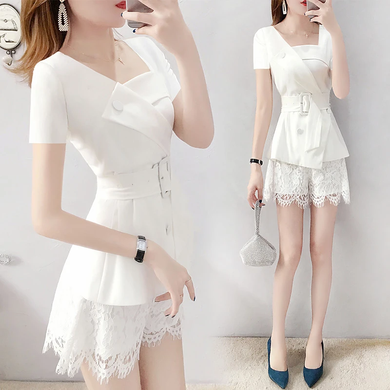 white 2 piece short set