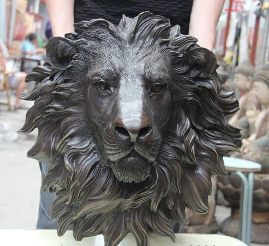 

wholesale factory China Folk Bronze Copper Home Decoration Foo Dog Lion Head Mask Statue Sculpture