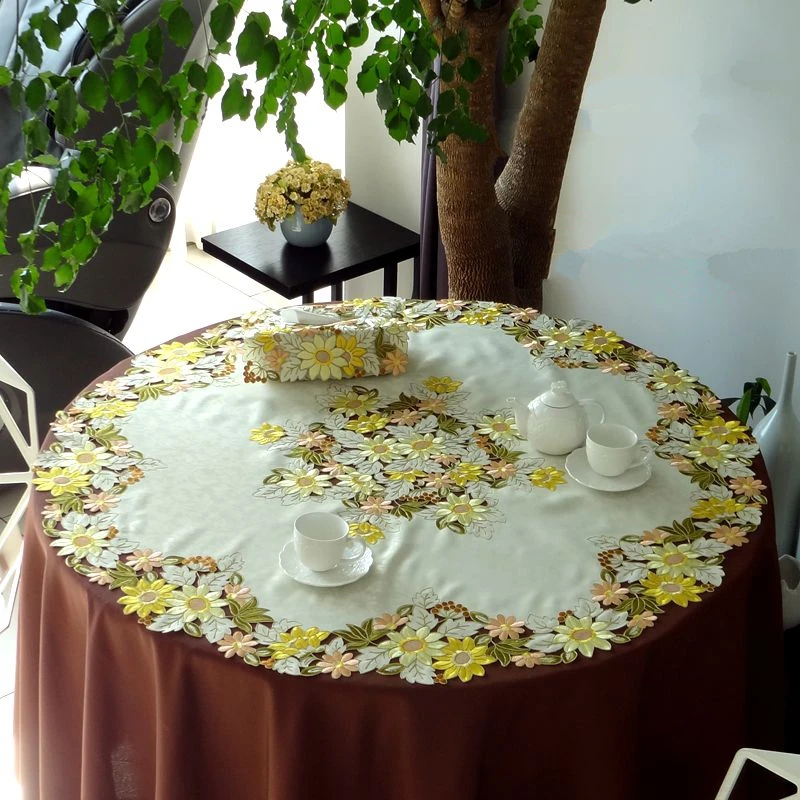 

Golden sunflowers High-end luxury embroidery cloth art European The round table cloth 3 sizes The table cloth Dust cloth