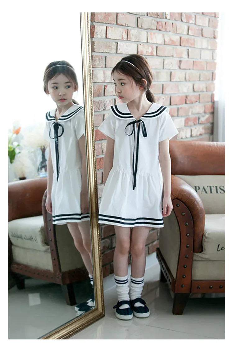 Summer Teen Girls Short Sleeves Cotton Dress Korean Kids Sailor Collar School Clothes Girls Preppy Style Children Clothing- HTB1YkwfPVXXXXahXpXXq6xXFXXX5