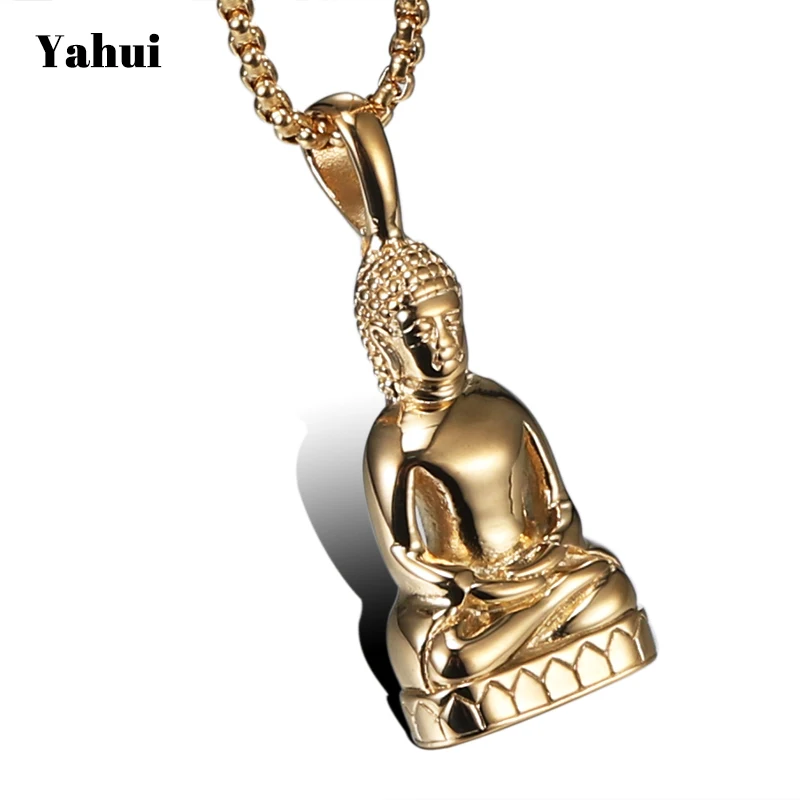 YaHui stainless steel gold Buddha statue pendant necklace fashion ...