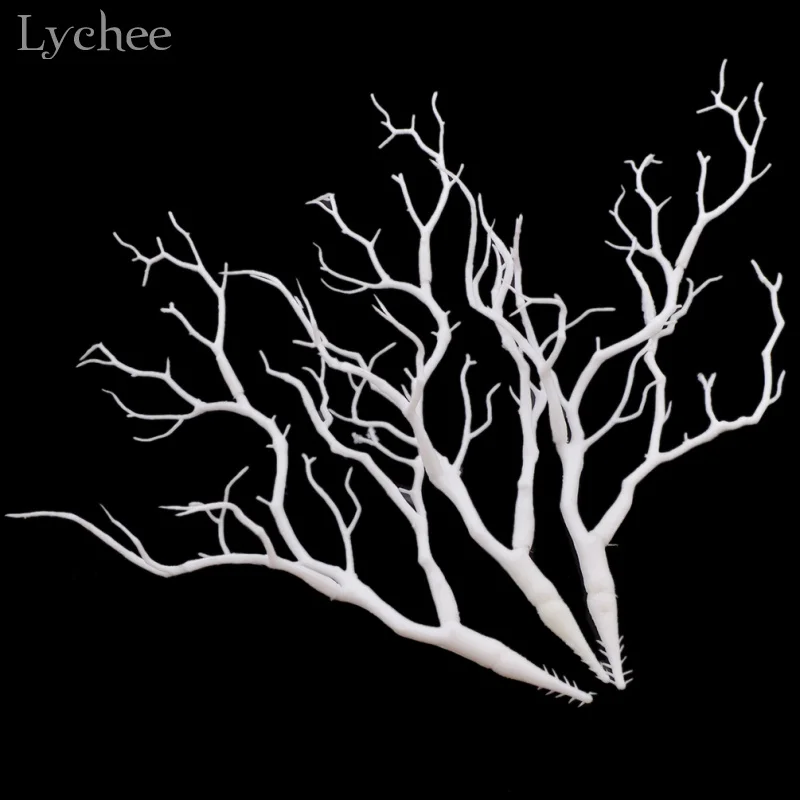 

Lychee 3pcs White Plastic Dry Plant Tree Branch for Wedding Party Holiday Craft Dried Branches Home Decoration