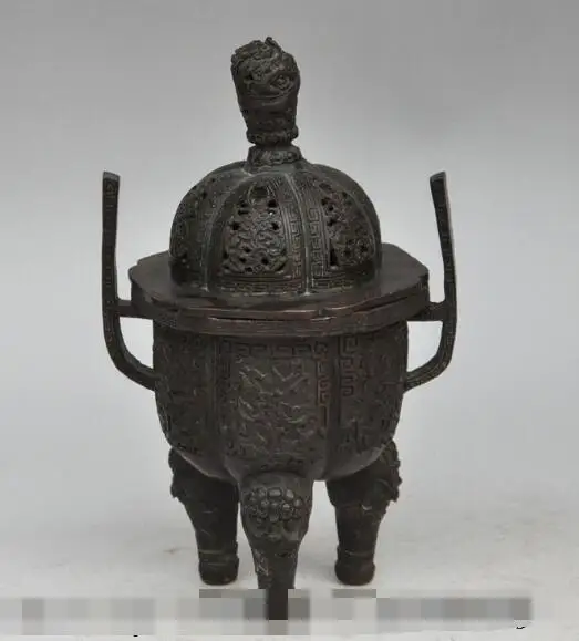 

S00369 10" chinese bronze animal zodiac dragon beast head statue incense burner Censer B0403