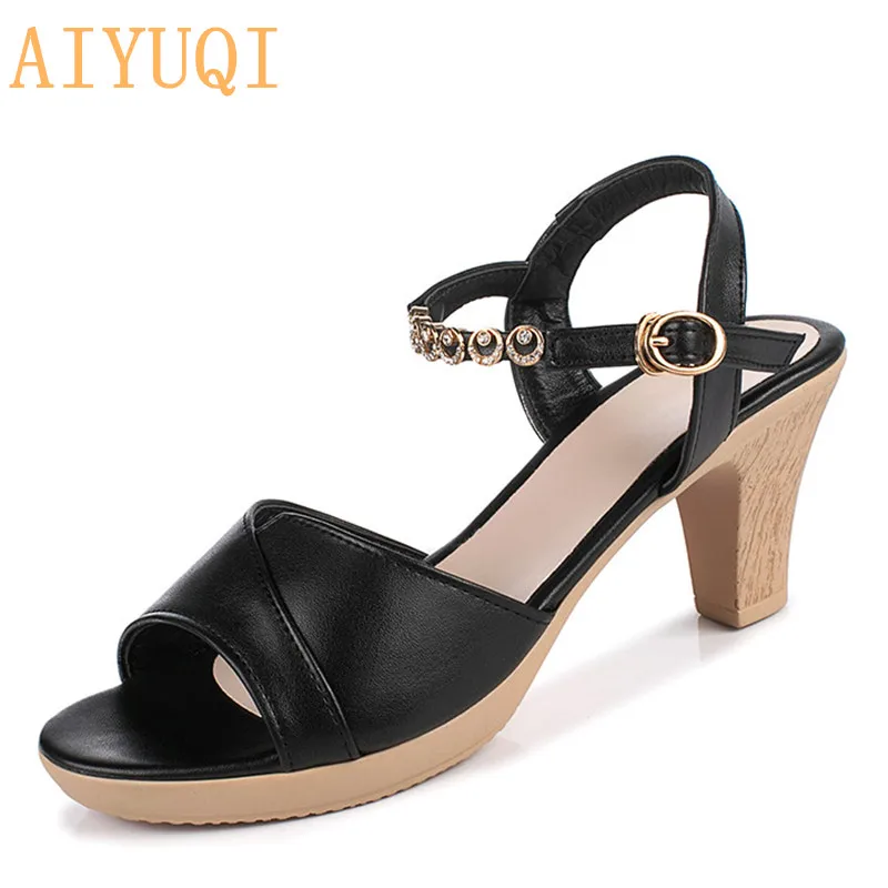 

AIYUQI Women sandals high heels 2019 new summer footwear sandals female open toe fashion shiny dress shoes women red wedding